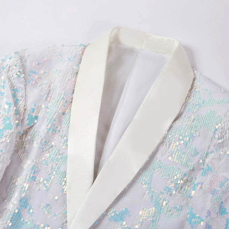 Men's 2-Pieces Tuxedo Embroidery Sequin Jacket White