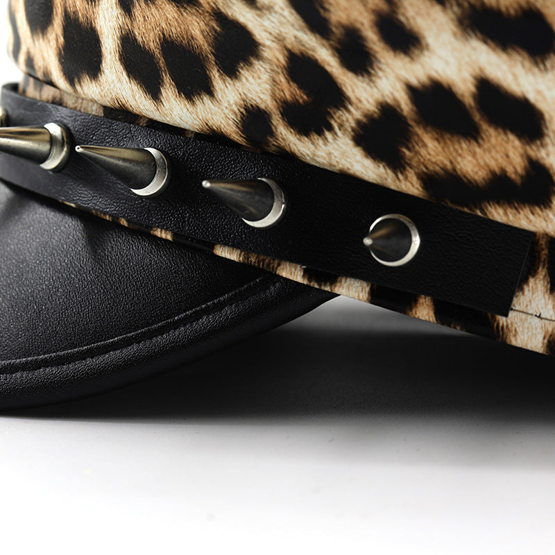 Leopard Print Faux Leather Dome Cap for Girls