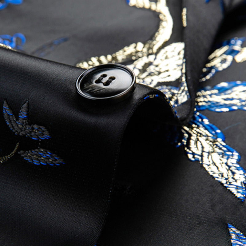 Men's 2-Piece Large Collar Unique Blue Bird Embroidery Suit