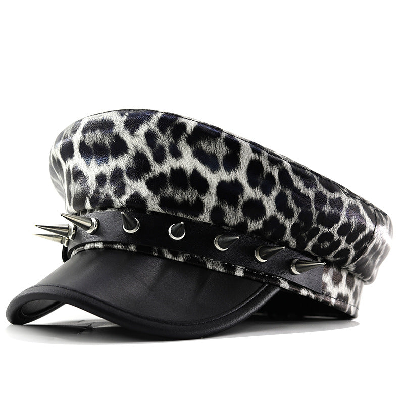 Leopard Print Faux Leather Dome Cap for Girls