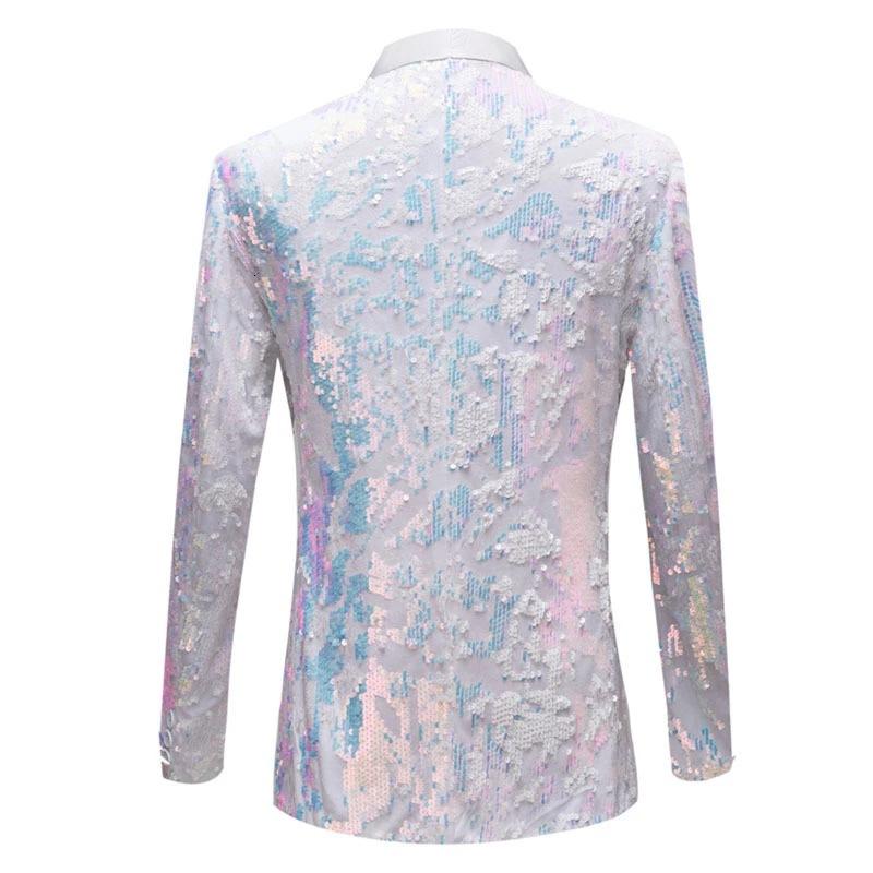 Men's 2-Pieces Tuxedo Embroidery Sequin Jacket White