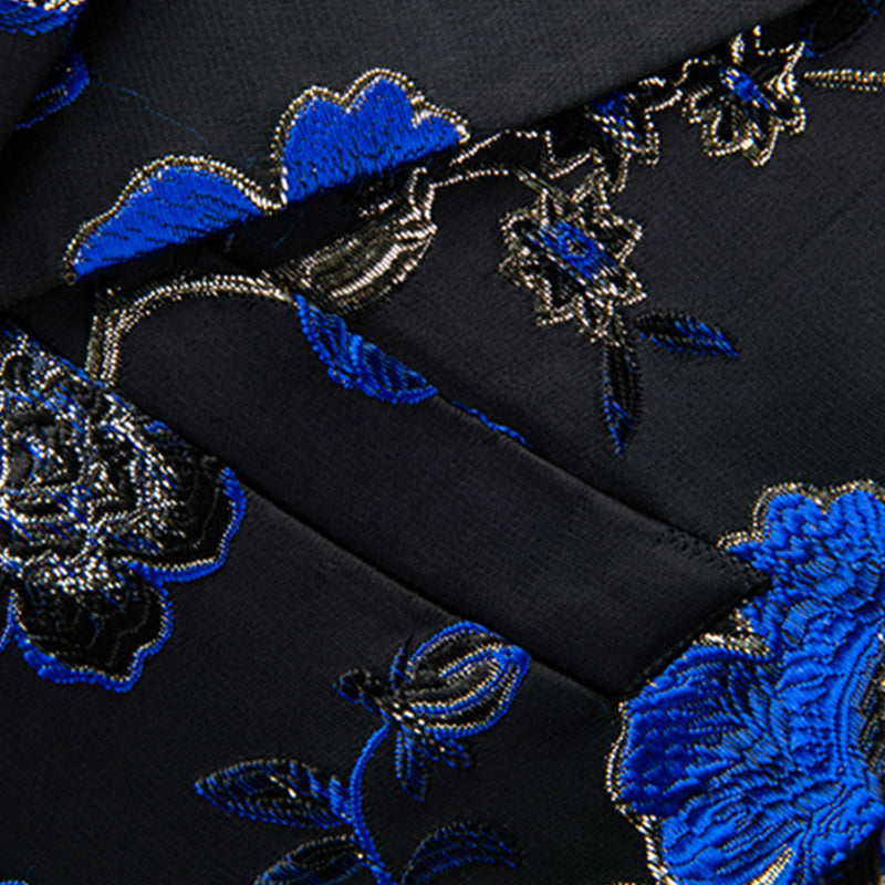 Men's 2-Piece Large Collar Unique Blue Bird Embroidery Suit