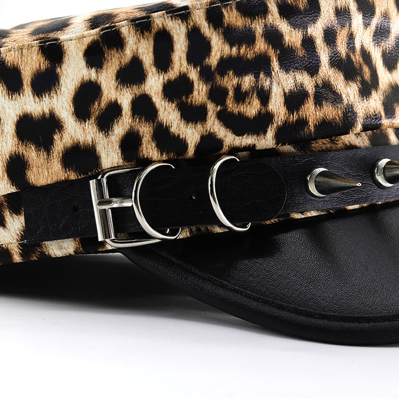 Leopard Print Faux Leather Dome Cap for Girls