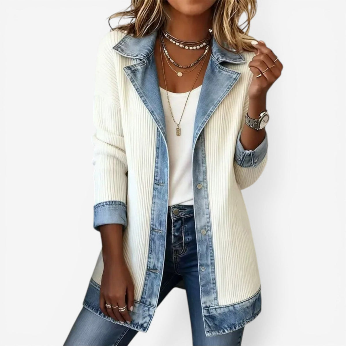 Elaine | Elegante Jacke mit Lagenkragen und Knöpfen