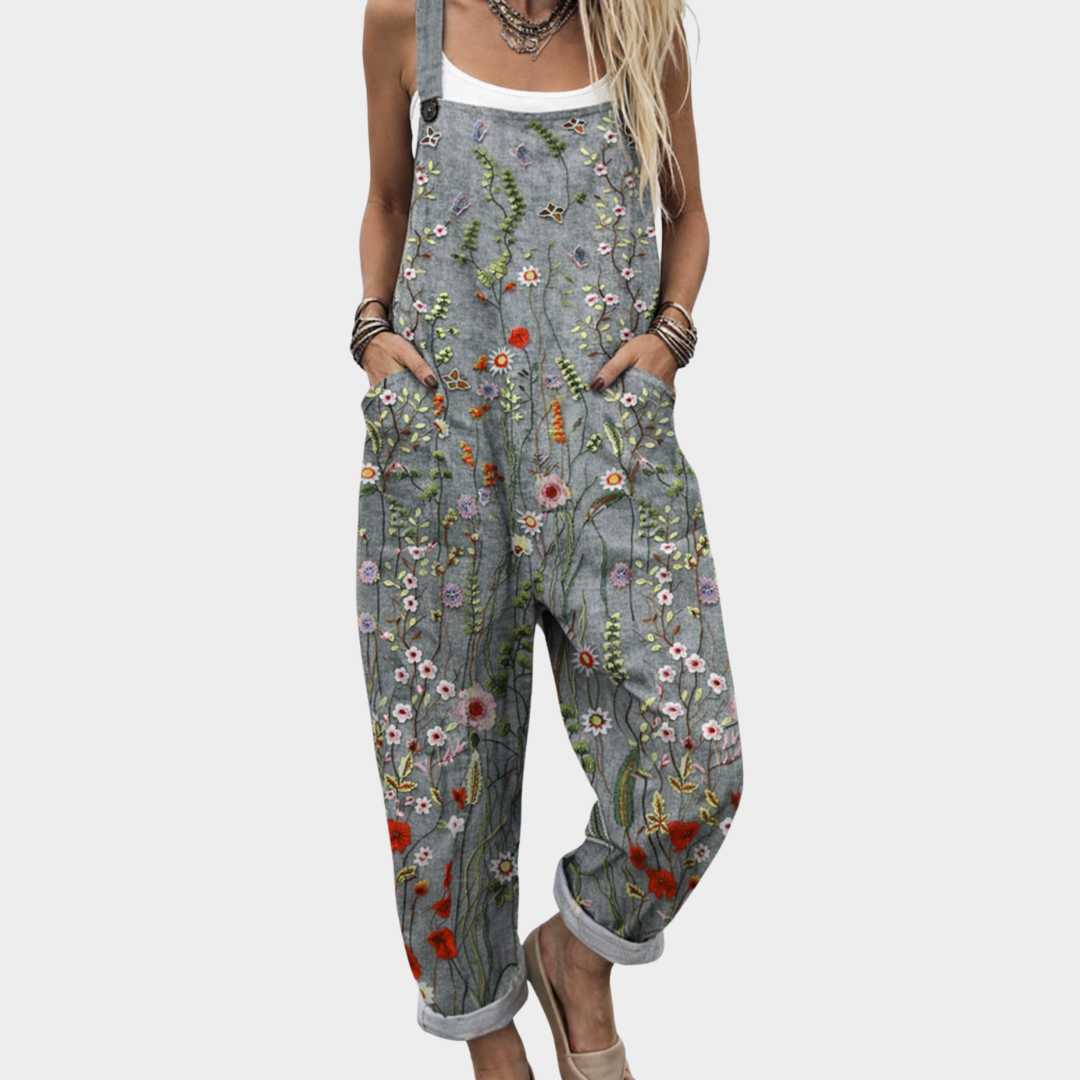 Jocelyn | Bequemer grauer Blumen-Jumpsuit