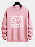 Chessboard Smiley Face Print Relax Fit Sweatshirt