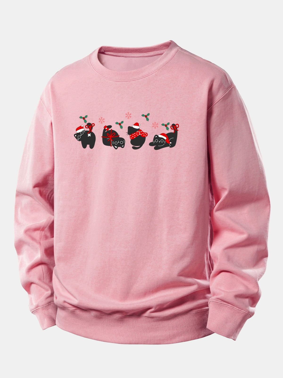 Christmas Black Cat Print Relax Fit Sweatshirt