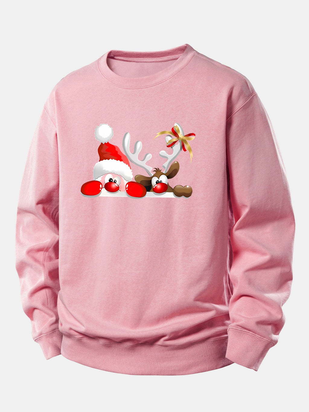 Santa Claus And Reindeer Print Relax Fit Sweatshirt