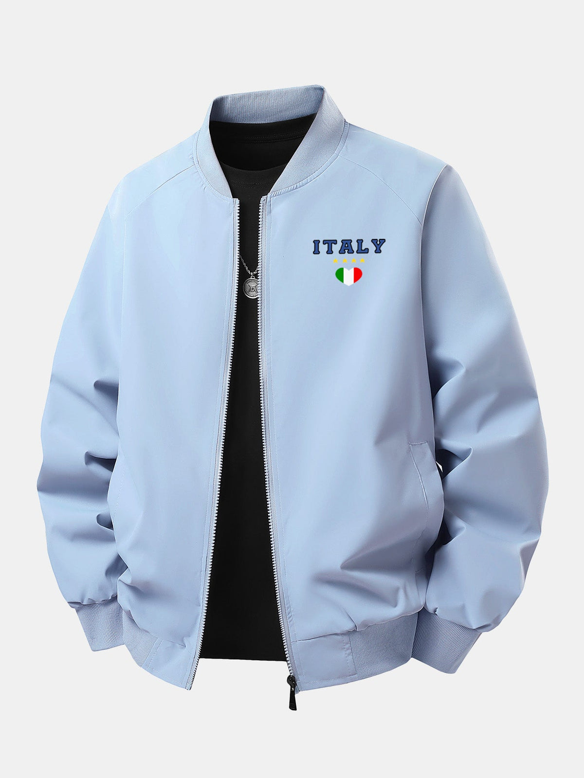 Relax Fit Italy Print Zip-Up Bomber Jacket