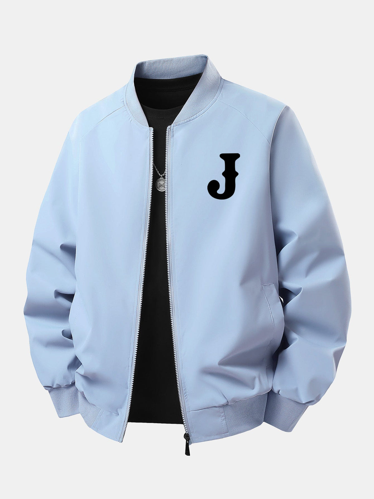 Relax Fit Letter J Print Zip-Up Bomber Jacket