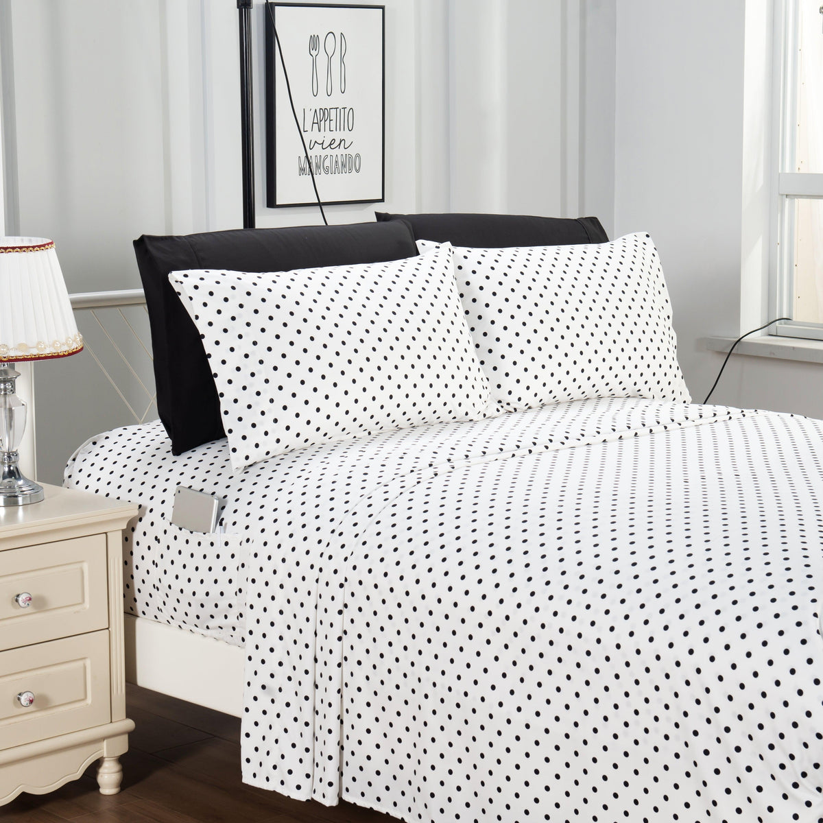 Elegant Comfort 6-Piece Polka Dot Printed Sheet Set - Soft as a Hotel Premium Quality