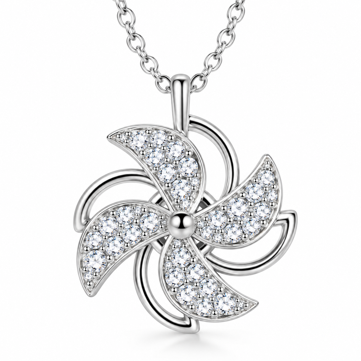 Windmill Spinning Necklace - Silver