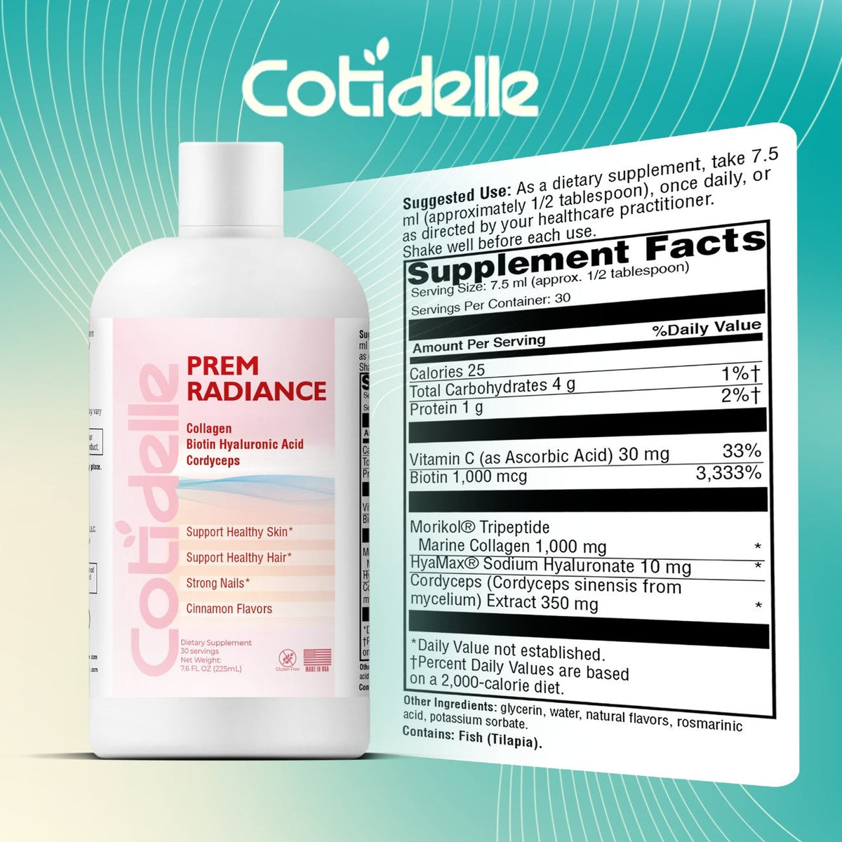 Radiance Liquid Marine Collagen Biotin Hyaluronic Acid Skin Supplement Formula