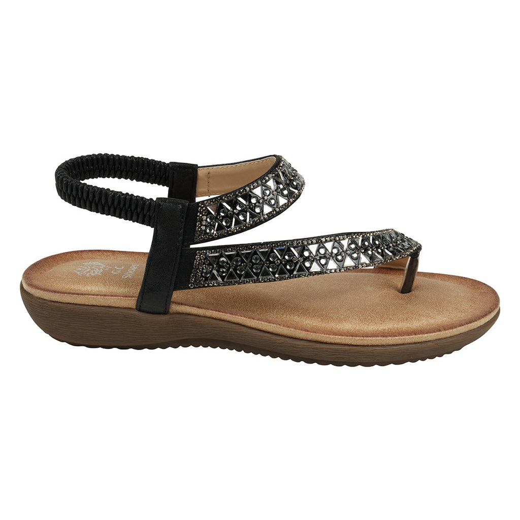 Women's Reille Black Jeweled Slingback Flat Sandals