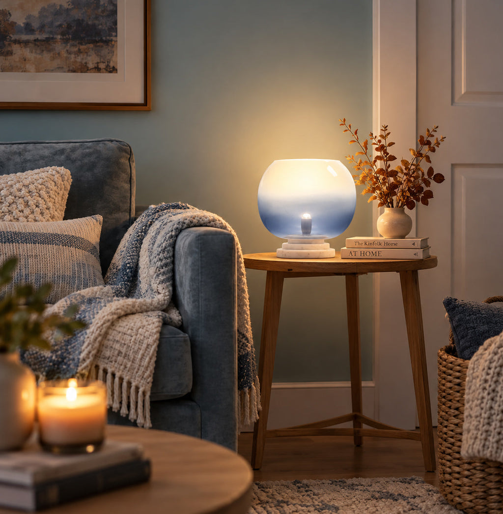 River of Goods 13" H Emily White and Blue Ombre Stacked Base Globe Shade Accent Lamp