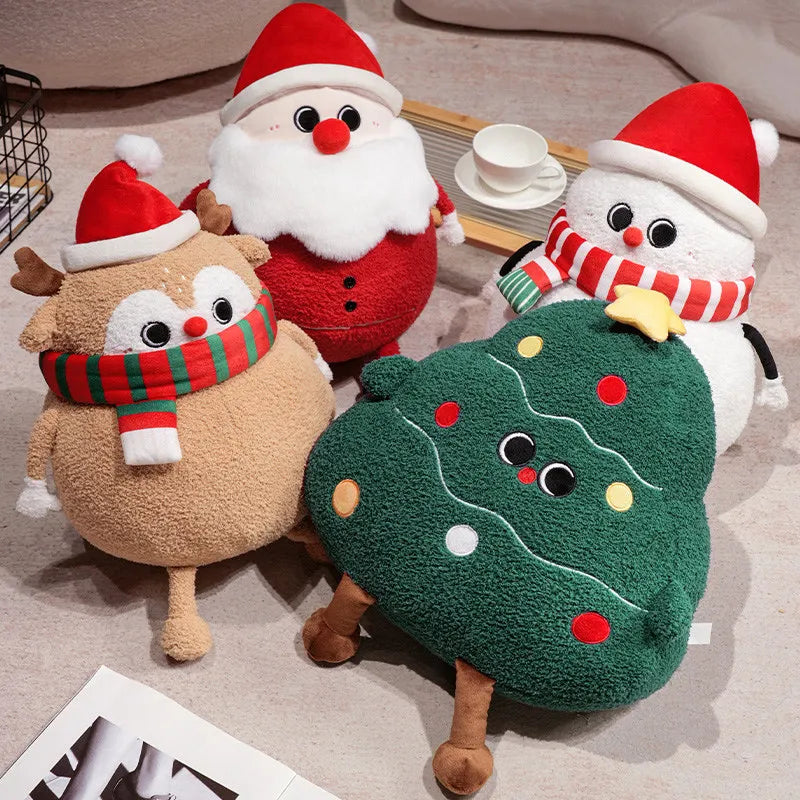 Adorable Plush Holiday Friends: Chubby Christmas Tree, Reindeer, Santa, and Snowman!