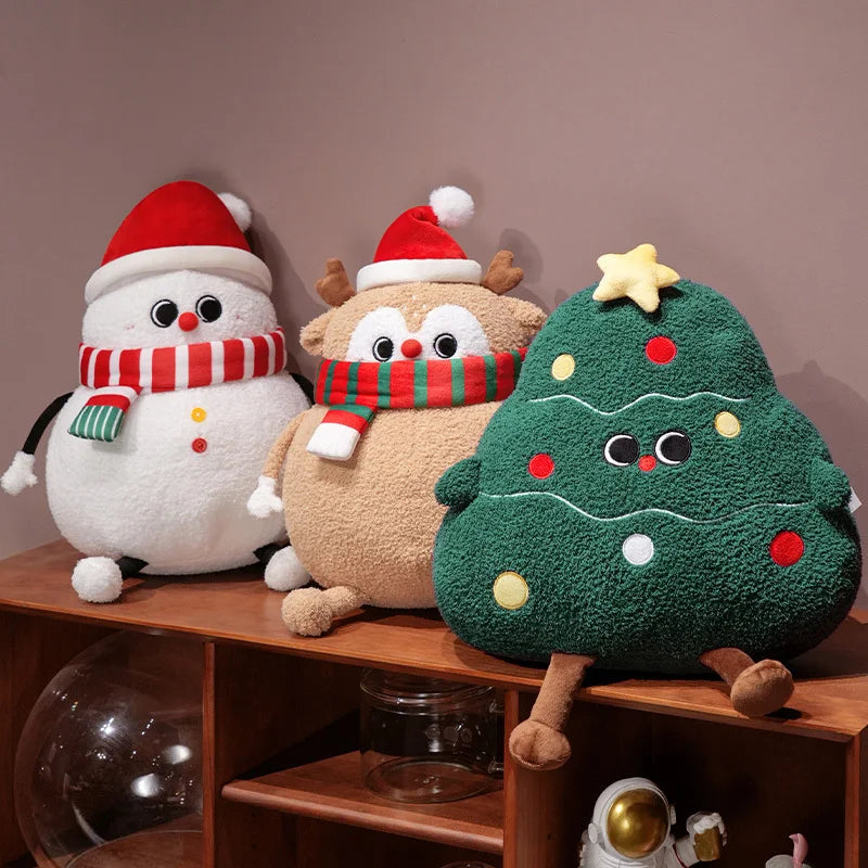 Adorable Plush Holiday Friends: Chubby Christmas Tree, Reindeer, Santa, and Snowman!