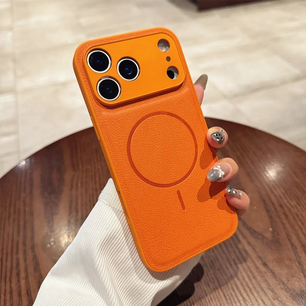Matte Solid Color Leather Magnetic Case For iPhone 17 / 16 / 15 / 14