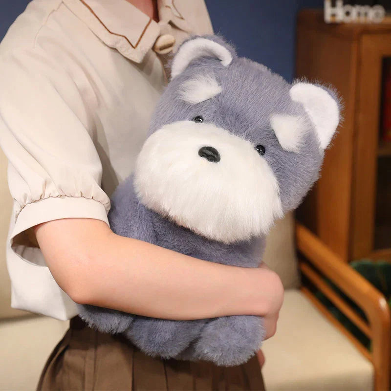 Adorable Fluffy Gray and Beige Schnauzer Dog Plush Toy
