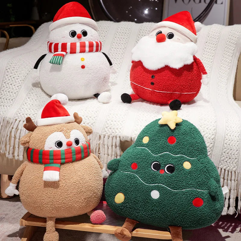 Adorable Plush Holiday Friends: Chubby Christmas Tree, Reindeer, Santa, and Snowman!