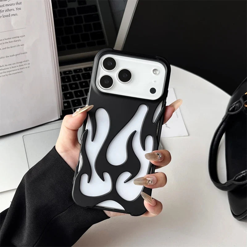 Luxuriöse 3D-Flammenmuster-Handyhülle, dünn und hohl, für iPhone 17 16 15 14