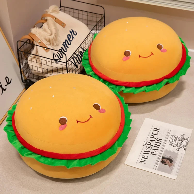 Delightful Plush Happy Hamburger Pillow
