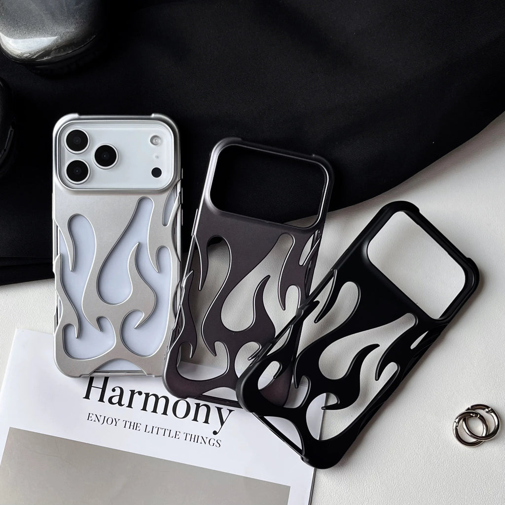 Luxuriöse 3D-Flammenmuster-Handyhülle, dünn und hohl, für iPhone 17 16 15 14