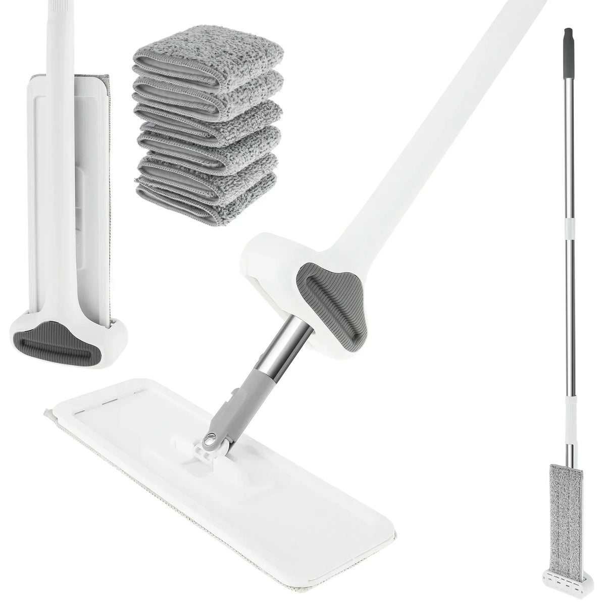 Microfiber Flat Mop 360 ° Rotating Flat Floor Mop Self Wringing Dust Mop with Dewatering Scraper for Kitchen Home Cleaning Mop
