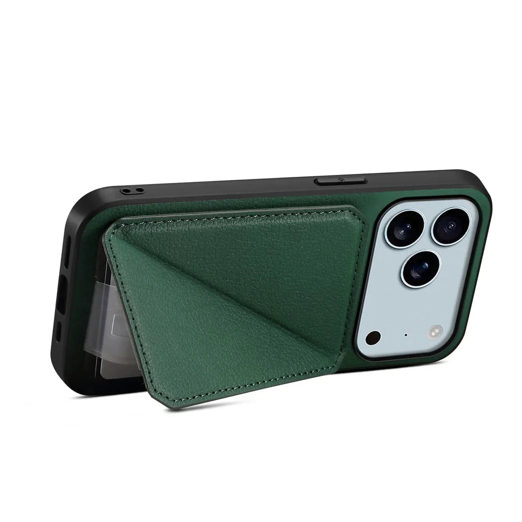 Leather Phone Case Invisible Bracket Card Holder For Cover For iPhone 17/ 16/ 15/ 14
