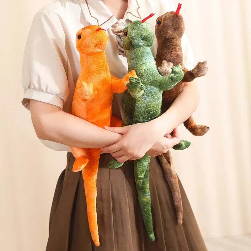 Vibrant Lifelike Orange, Green, and Brown Lizard Plush Toy