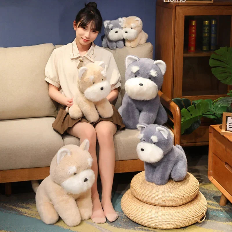 Adorable Fluffy Gray and Beige Schnauzer Dog Plush Toy