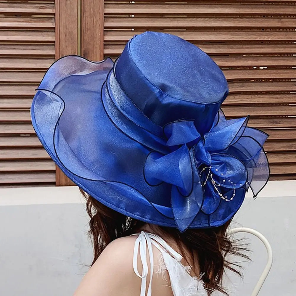 Floppy Large Brim Organza Sun Hat with Pearls