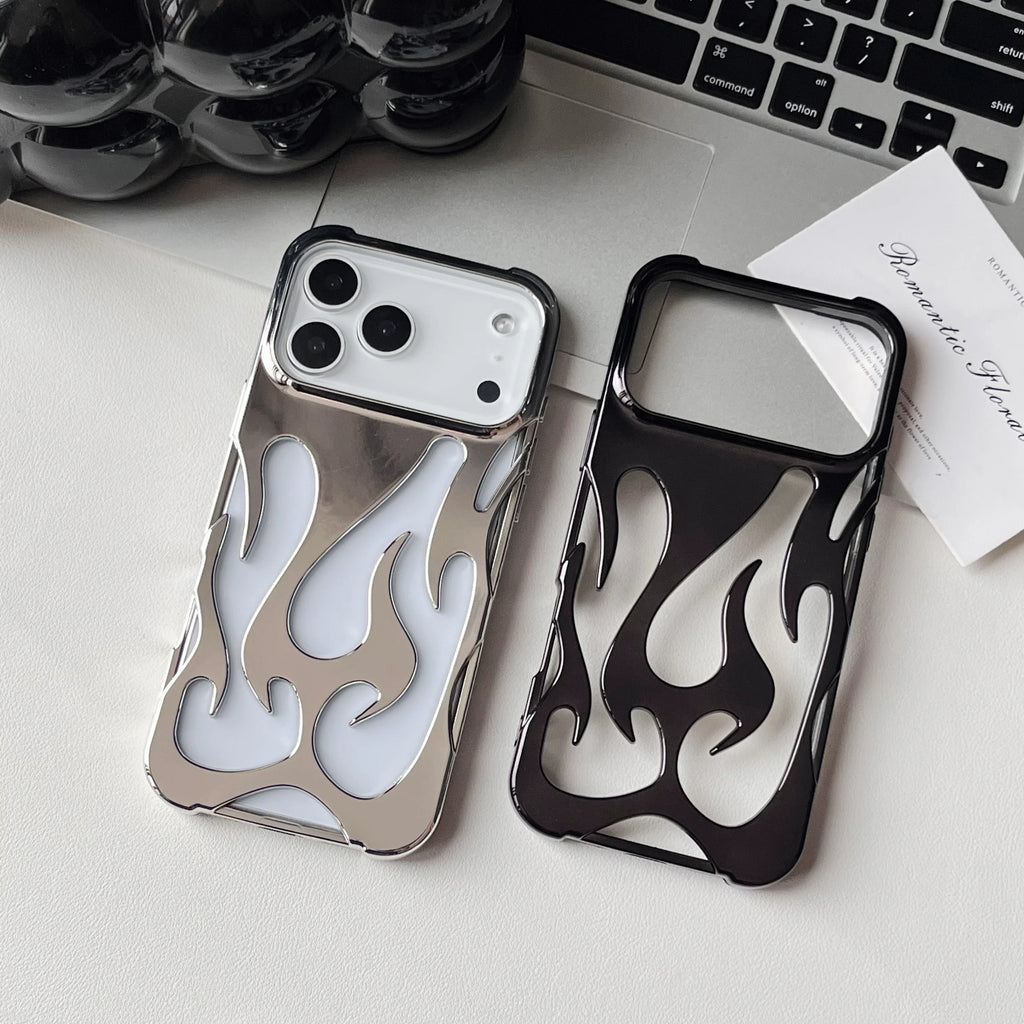 Luxuriöse 3D-Flammenmuster-Handyhülle, dünn und hohl, für iPhone 17 16 15 14