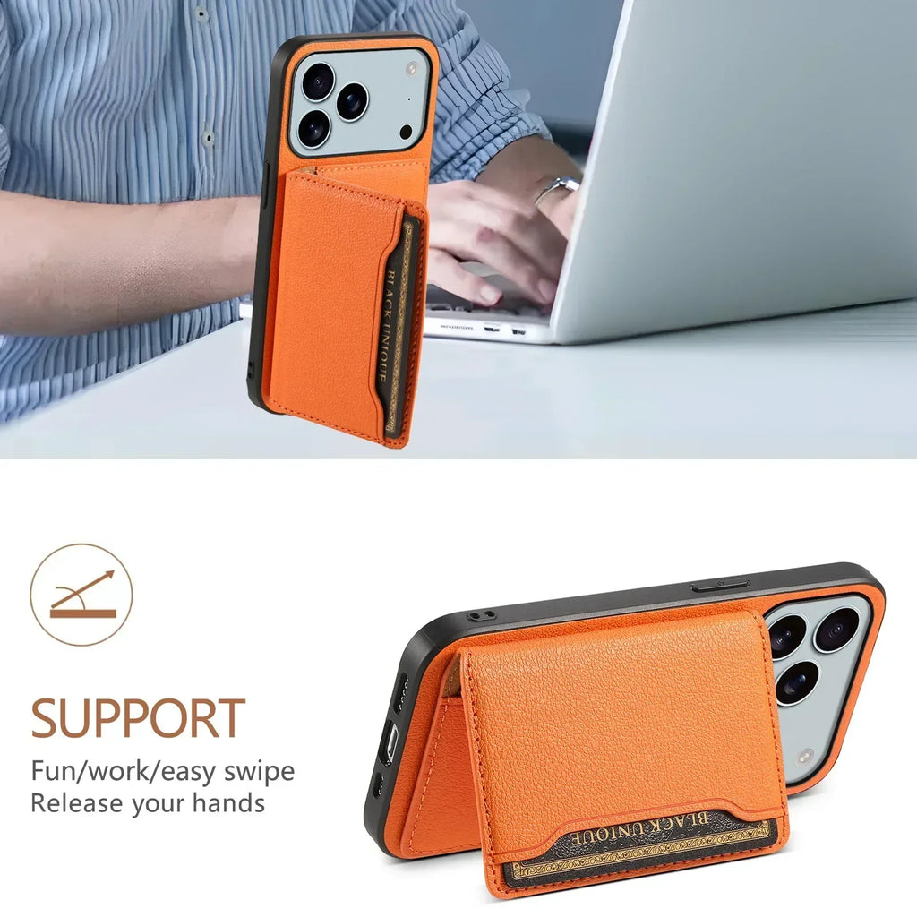 Leather Phone Case Magnetic Card Holder For iPhone 17 / 16 / 15 /14