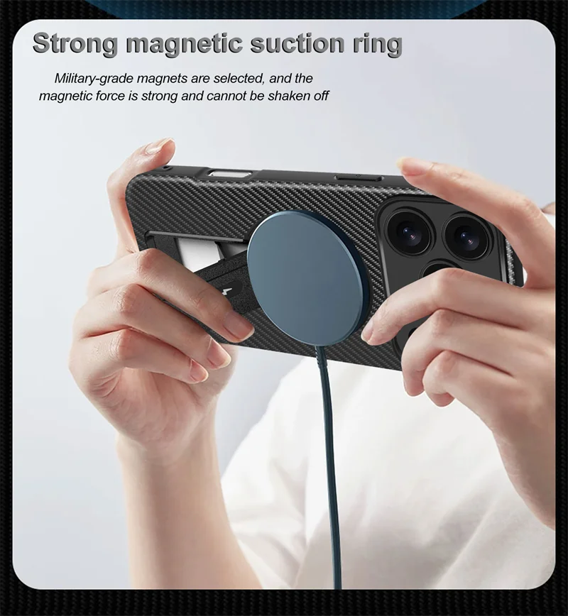 Magnetic Carbon Fiber  Bracket Phone Case For iPhone 17 /16 /15 /14
