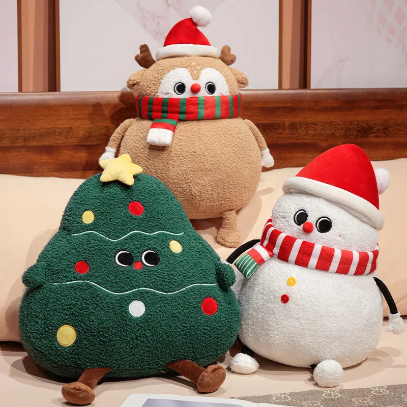 Adorable Plushies: Chubby Christmas Tree, Reindeer, Santa, and Snowman!