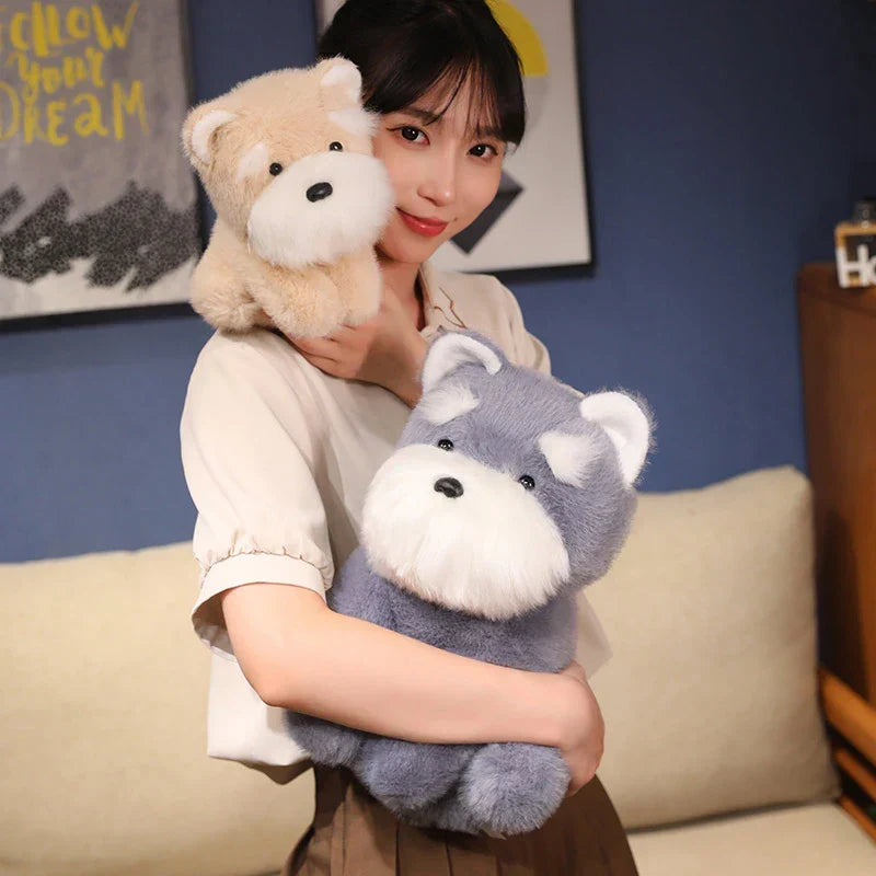 Adorable Fluffy Gray and Beige Schnauzer Dog Plush Toy