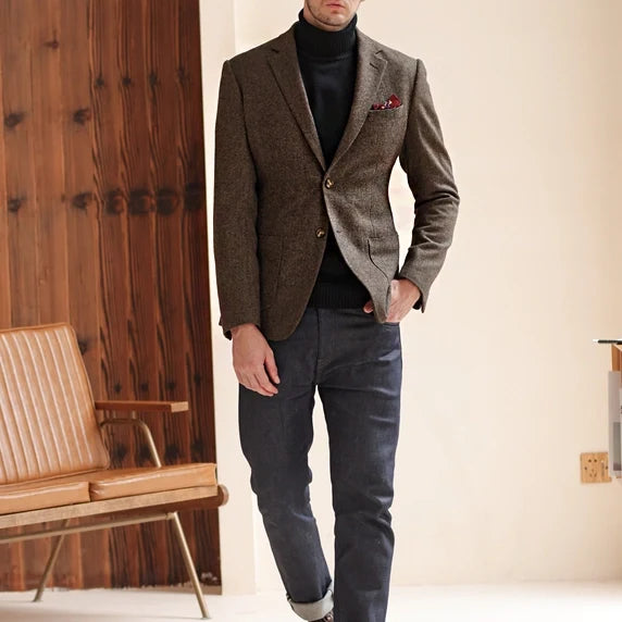 Men's Vintage Tweed Notch Lapel Blazer Jacket
