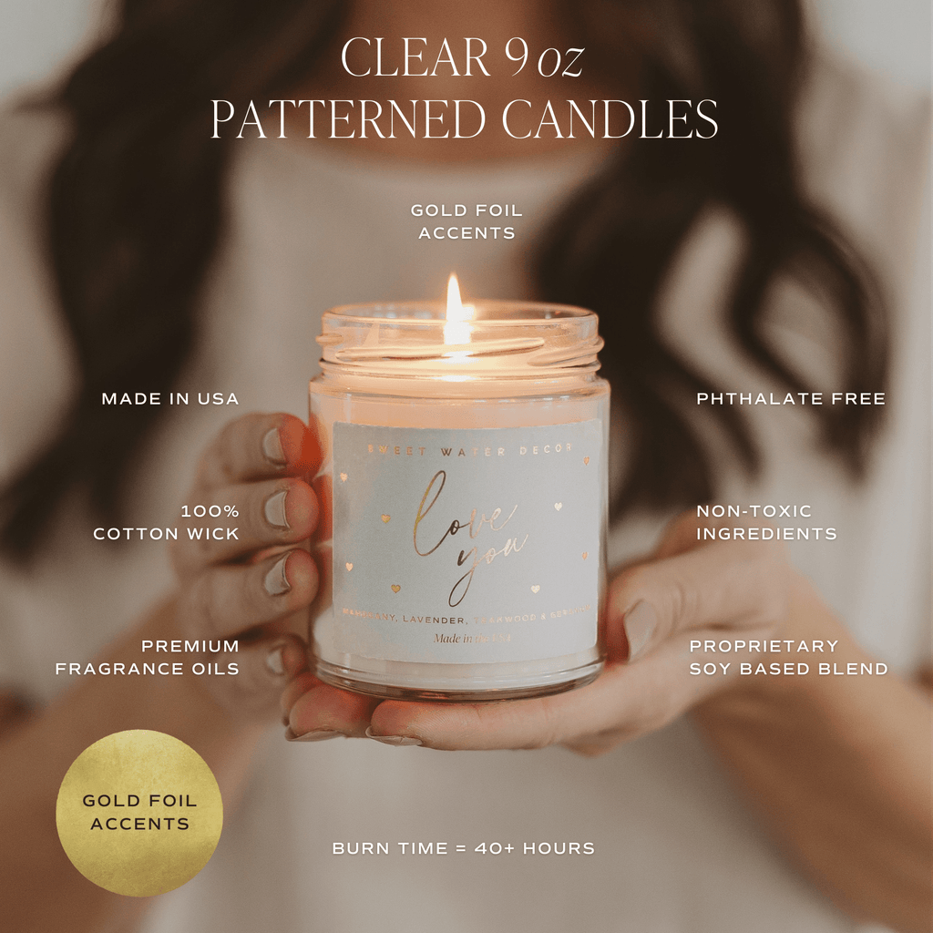 With Love Soy Patterned Candle - Clear Jar - 9 oz