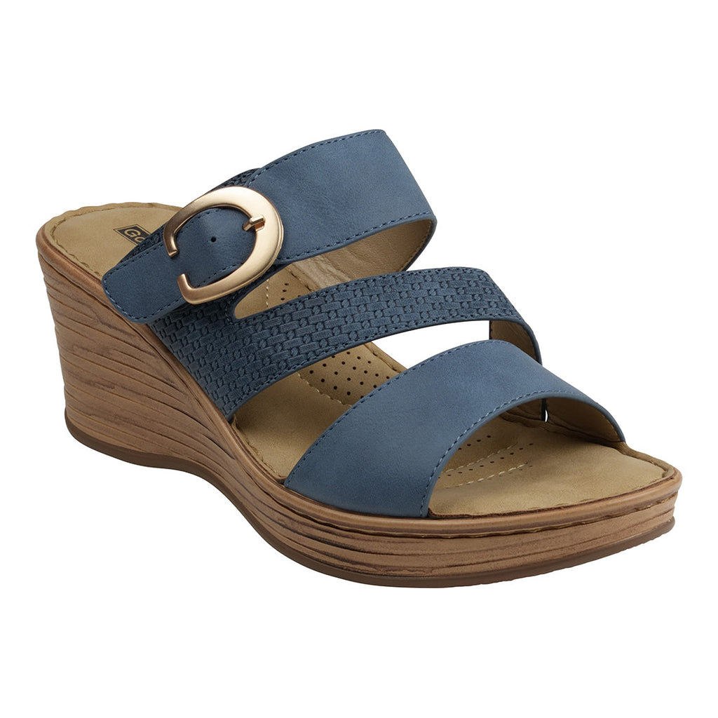 Women's Odalis Blue Wedge Sandals with Buckle