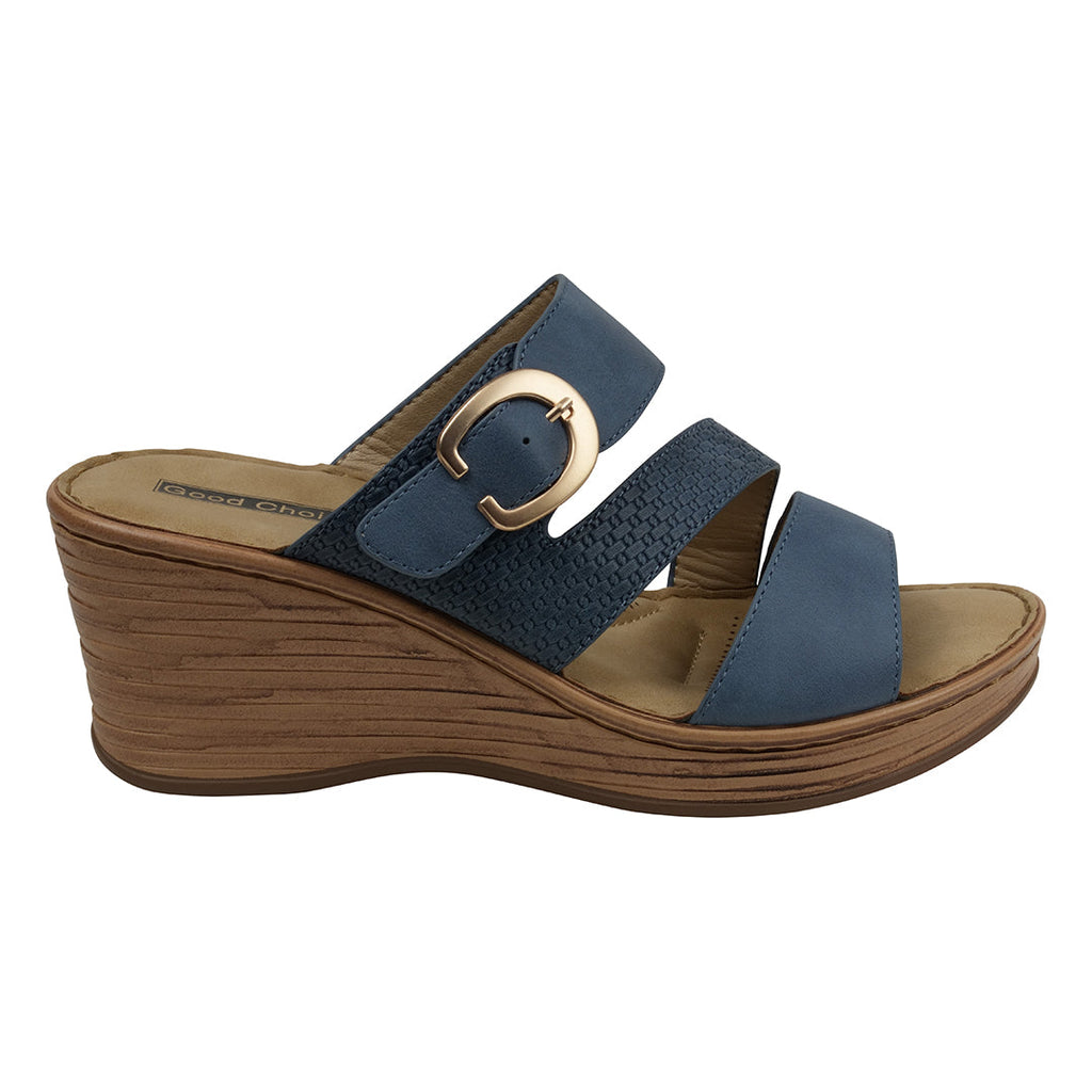 Women's Odalis Blue Wedge Sandals with Buckle