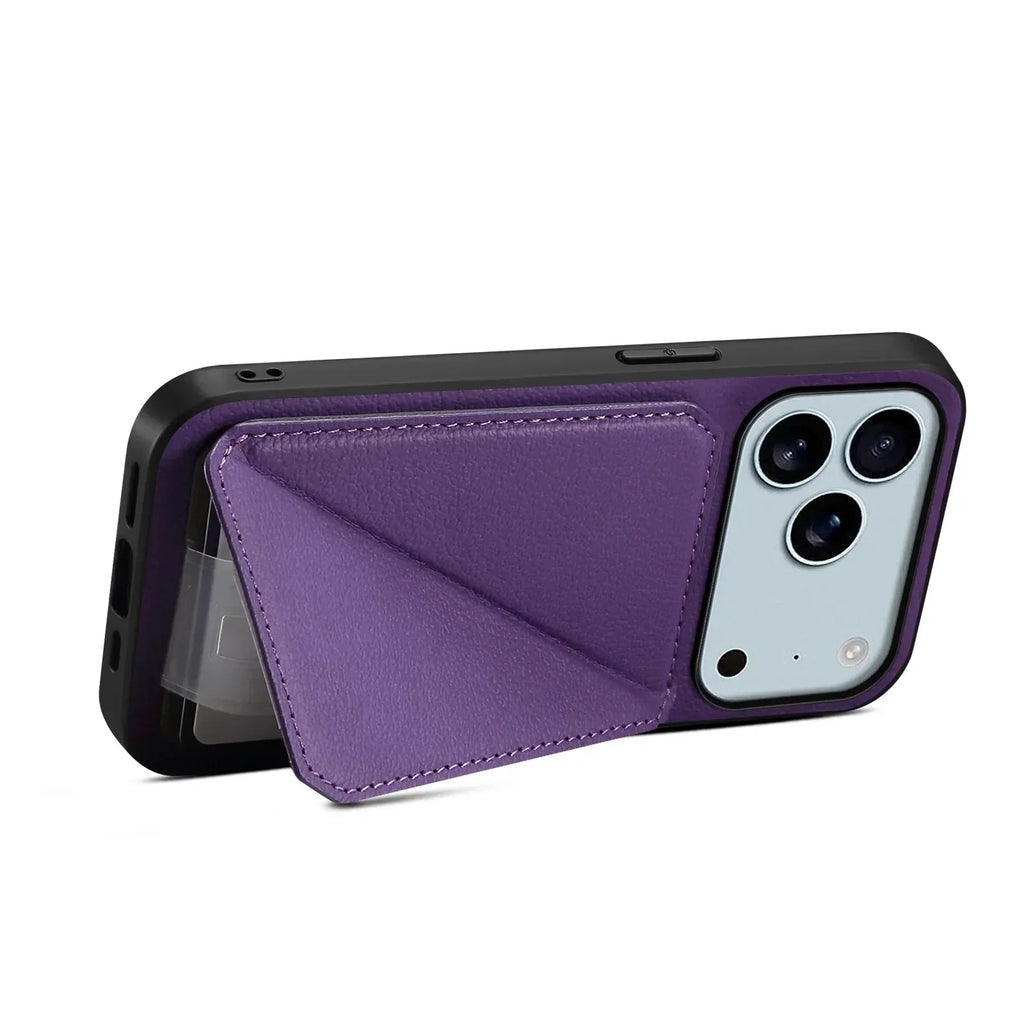 Leather Phone Case Invisible Bracket Card Holder For Cover For iPhone 17/ 16/ 15/ 14