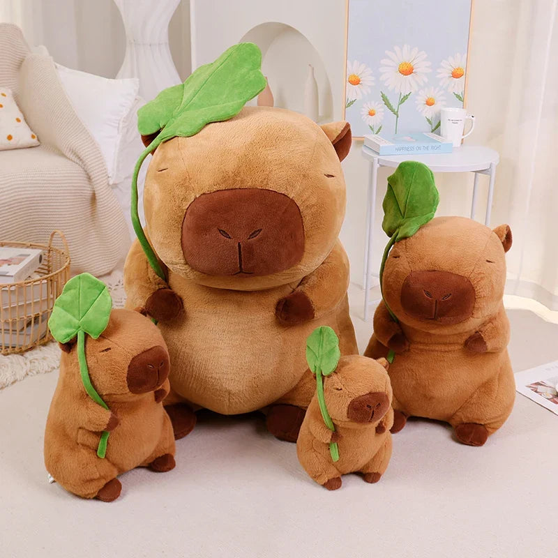 Adorable Kawaii Capybara Plushie Cuddling a Leaf