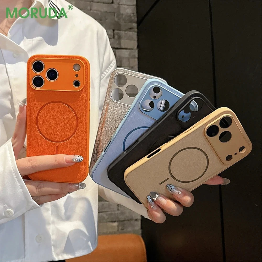 Matte Solid Color Leather Magnetic Case For iPhone 17 / 16 / 15 / 14
