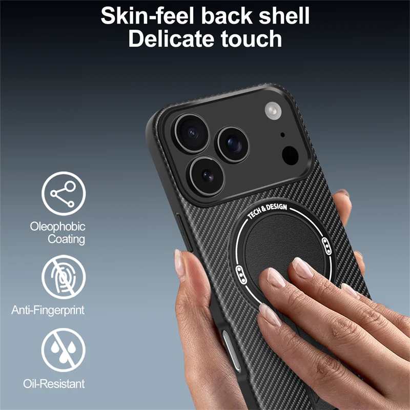 Magnetic Carbon Fiber  Bracket Phone Case For iPhone 17 /16 /15 /14