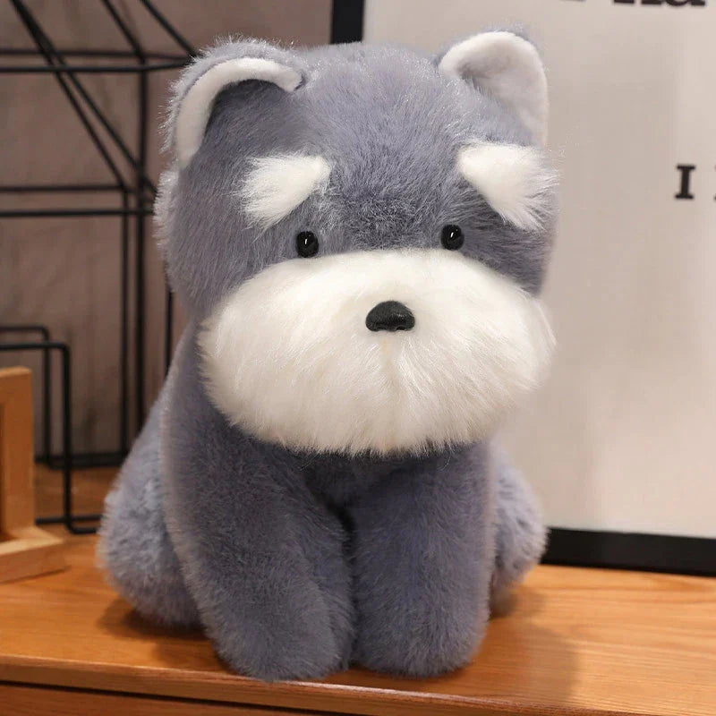 Adorable Fluffy Gray and Beige Schnauzer Dog Plush Toy