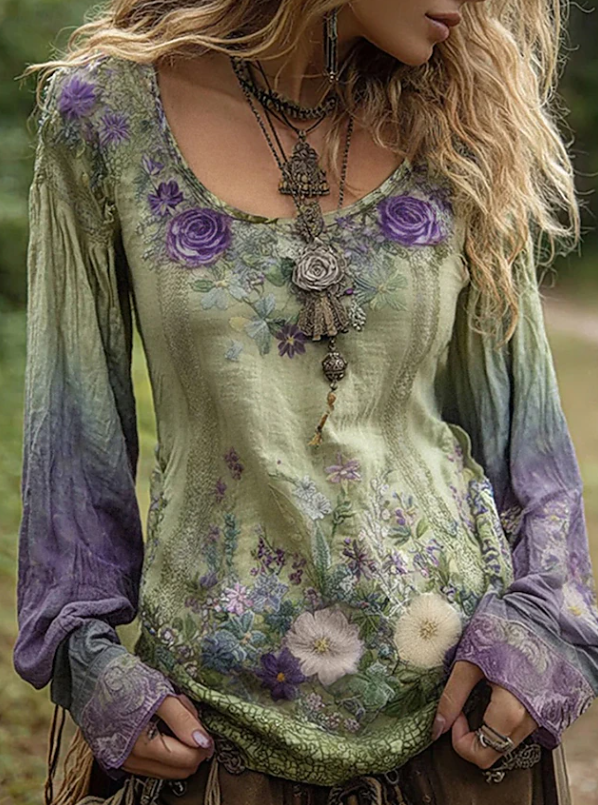 Seraphina | Boho-Bluse mit Blumenmuster und langen Ärmeln