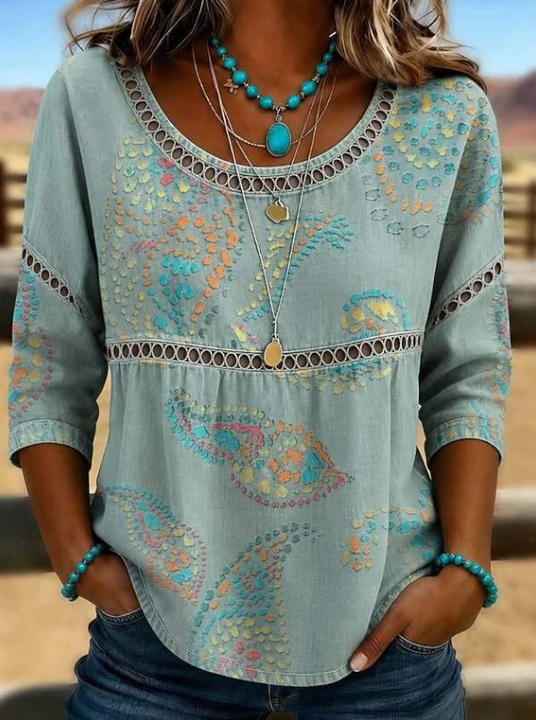 Alina | Boho-Oberteil mit Stickerei für jeden Tag mit V-Ausschnitt