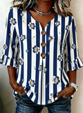 Zara | Striped Floral Bell Sleeve Blouse
