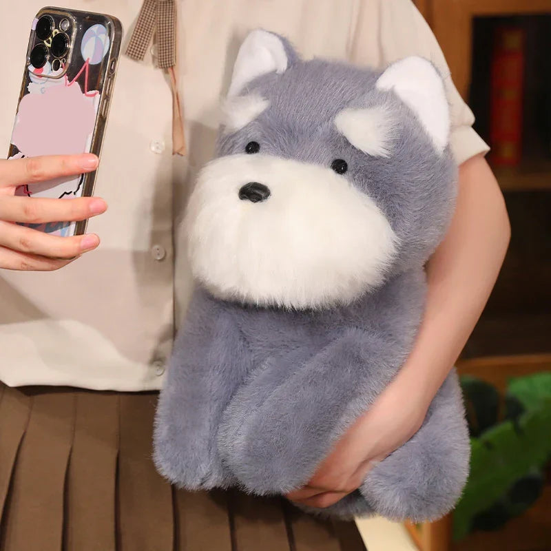 Adorable Fluffy Gray and Beige Schnauzer Dog Plush Toy